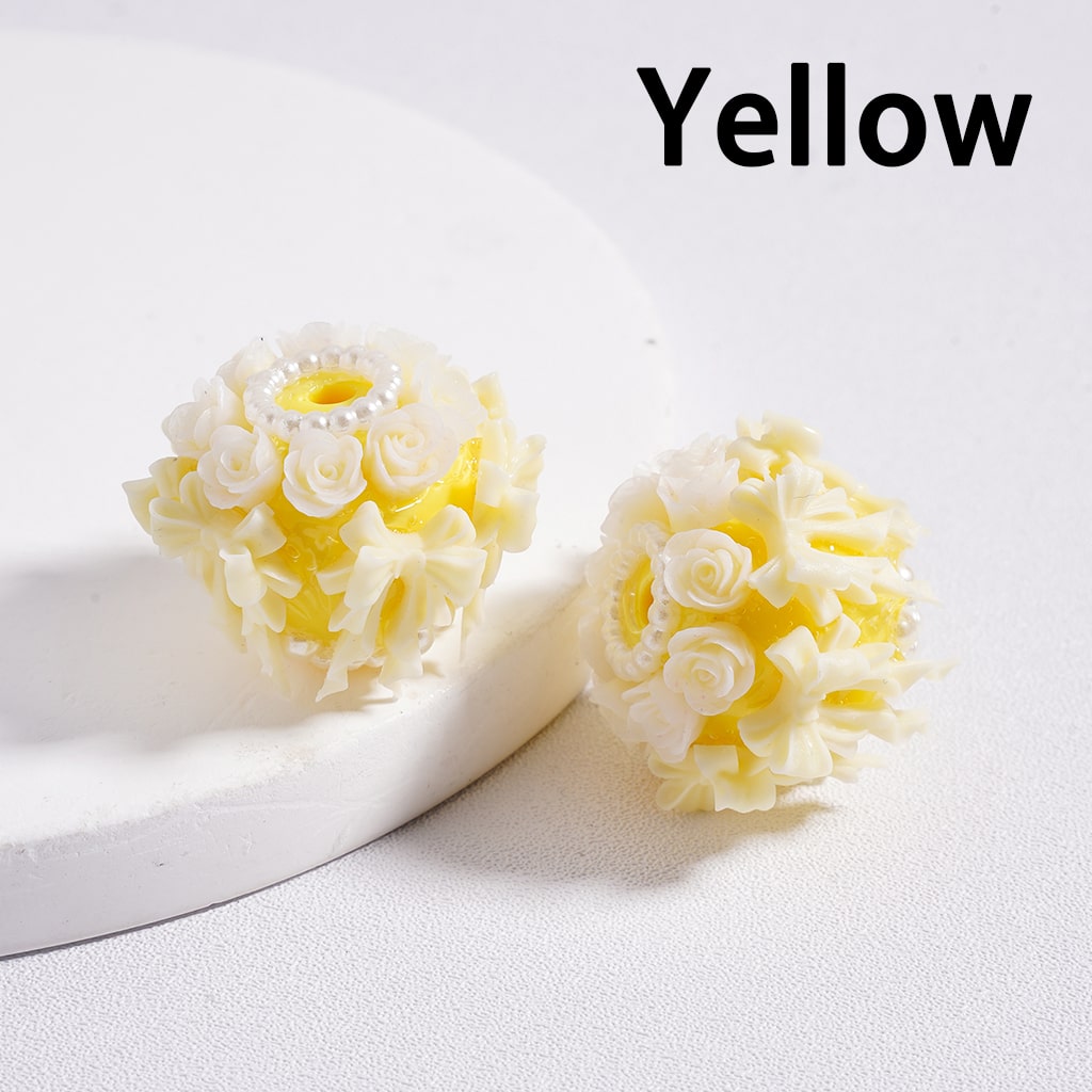 Luminous Cute Charming Bowknot & Rose Flower Decorative with White Pearls Loops Multi-Color Acrylic Beads 24MM