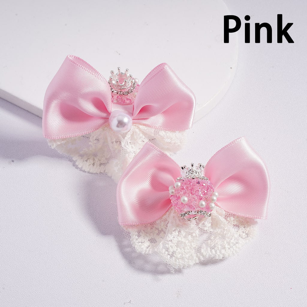 Silver Alloy Crown White Pearls with Rhinestones, Lace Bowknots Sugar Acrylic Beads