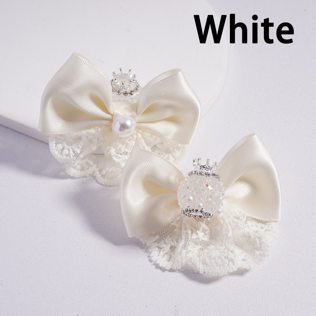 Silver Alloy Crown White Pearls with Rhinestones, Lace Bowknots Sugar Acrylic Beads