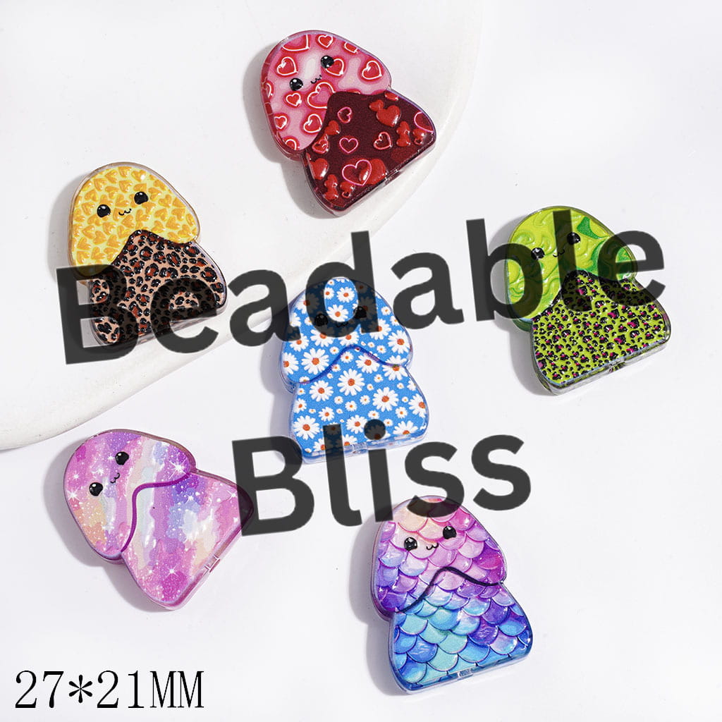 Various Style Mushroom Design Acrylic Beads, Man Exclusive Theme, 27*21MM, Multi-Color, Semi-Clear, Random Mix