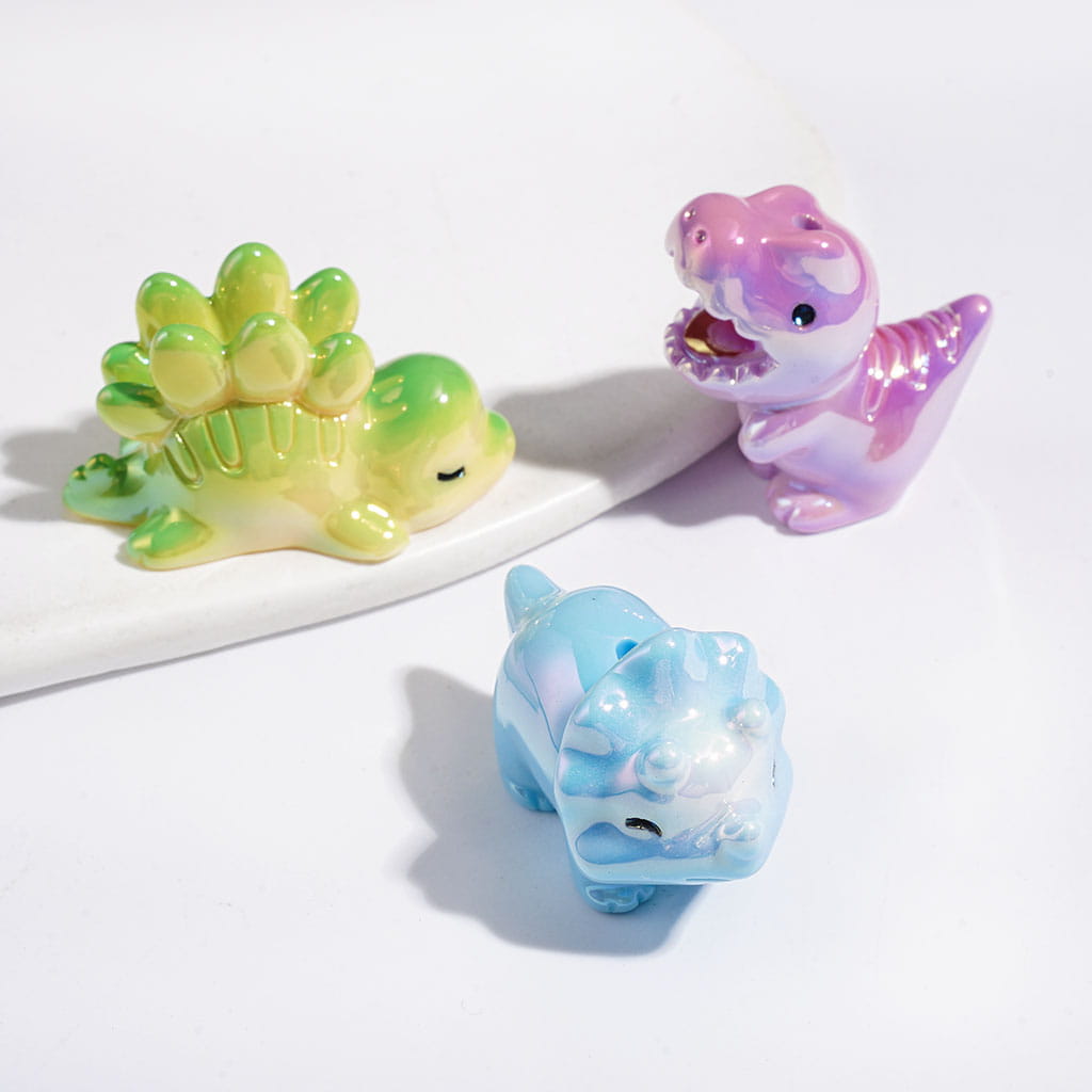 UV-Coated Playful Dinosaur Character Series Acrylic Beads, Random Mix