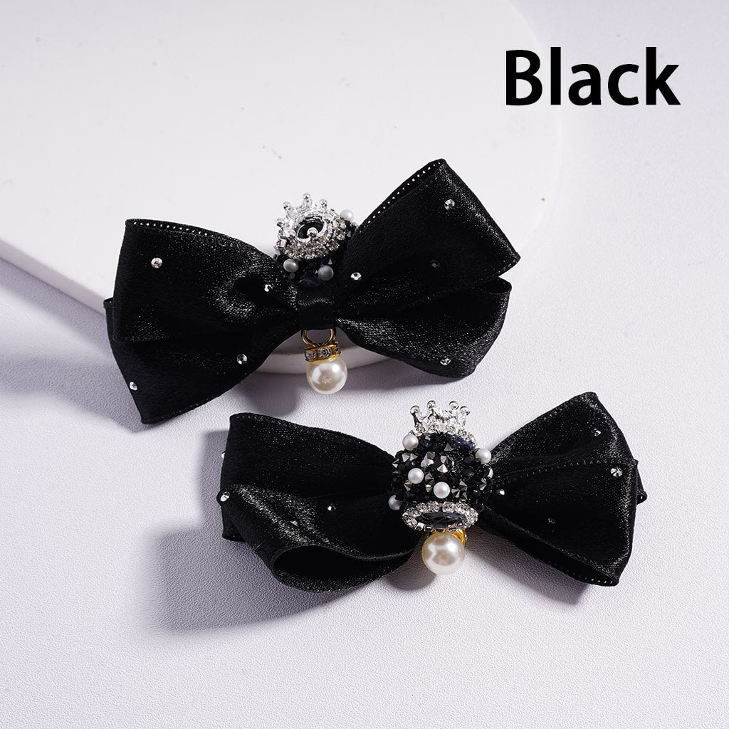 Fabric Bowknots with Silver Alloy Crown, White Pearls with Rhinestones Chains Sugar Acrylic Beads