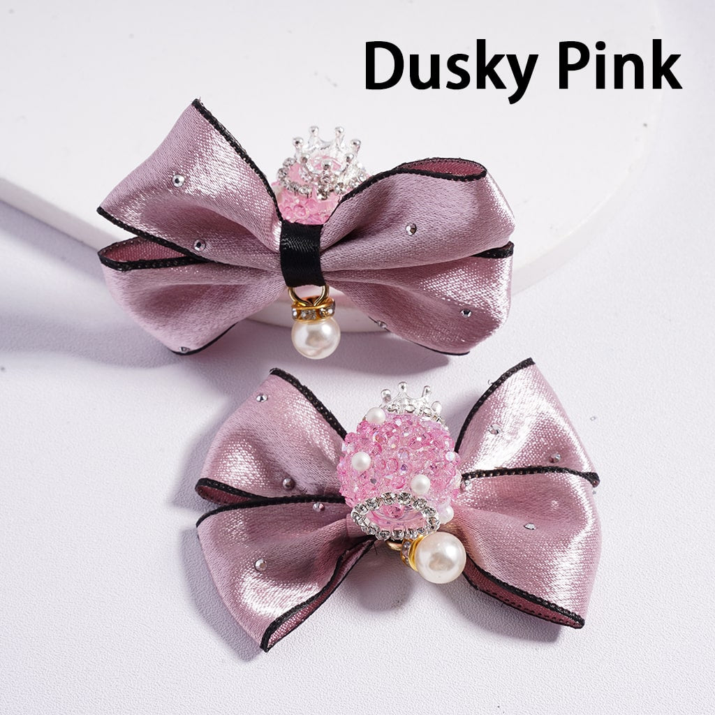 Fabric Bowknots with Silver Alloy Crown, White Pearls with Rhinestones Chains Sugar Acrylic Beads