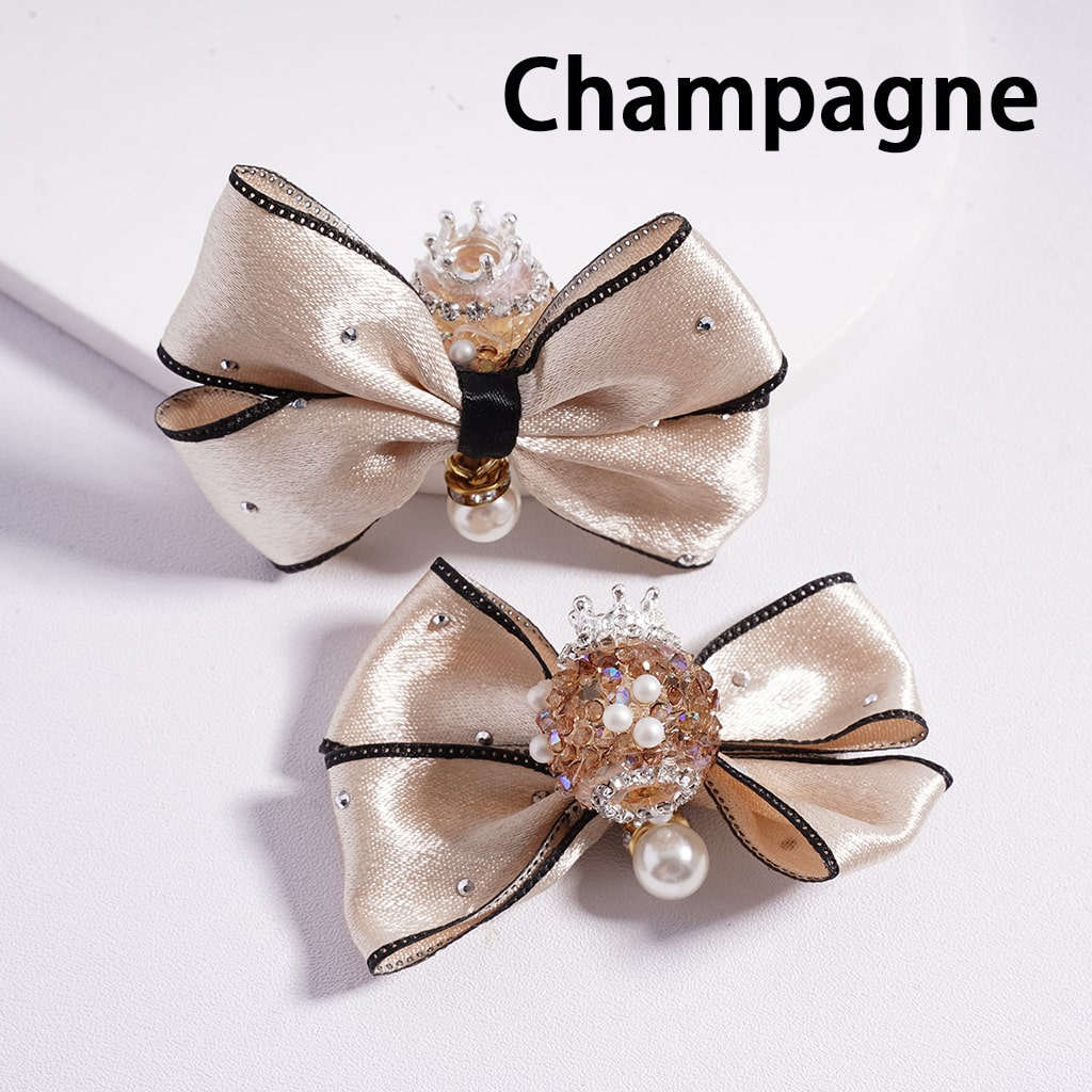Fabric Bowknots with Silver Alloy Crown, White Pearls with Rhinestones Chains Sugar Acrylic Beads