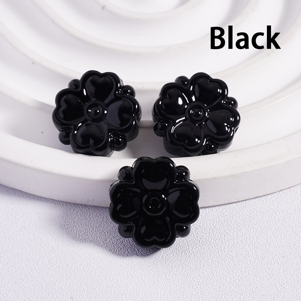 Cute Four Leaf Lucky Clover with Mini Heart Prints Solid Color, Acrylic Beads 15*15MM, (Single Color is available for 300pcs(Whole Bag) Only)