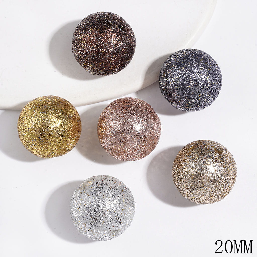 Elegant Golden Earth-Tone Glitter Round Acrylic Beads for DIY Bracelets, 20MM, Random Mix