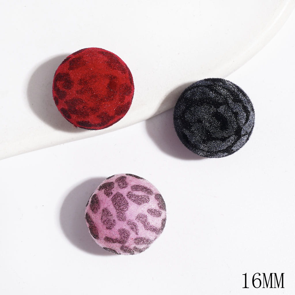 Adorable Fluffy Flocked Jaguar Print Dark Color Series Acrylic Beads for Bracelets, 16MM, Random Mix