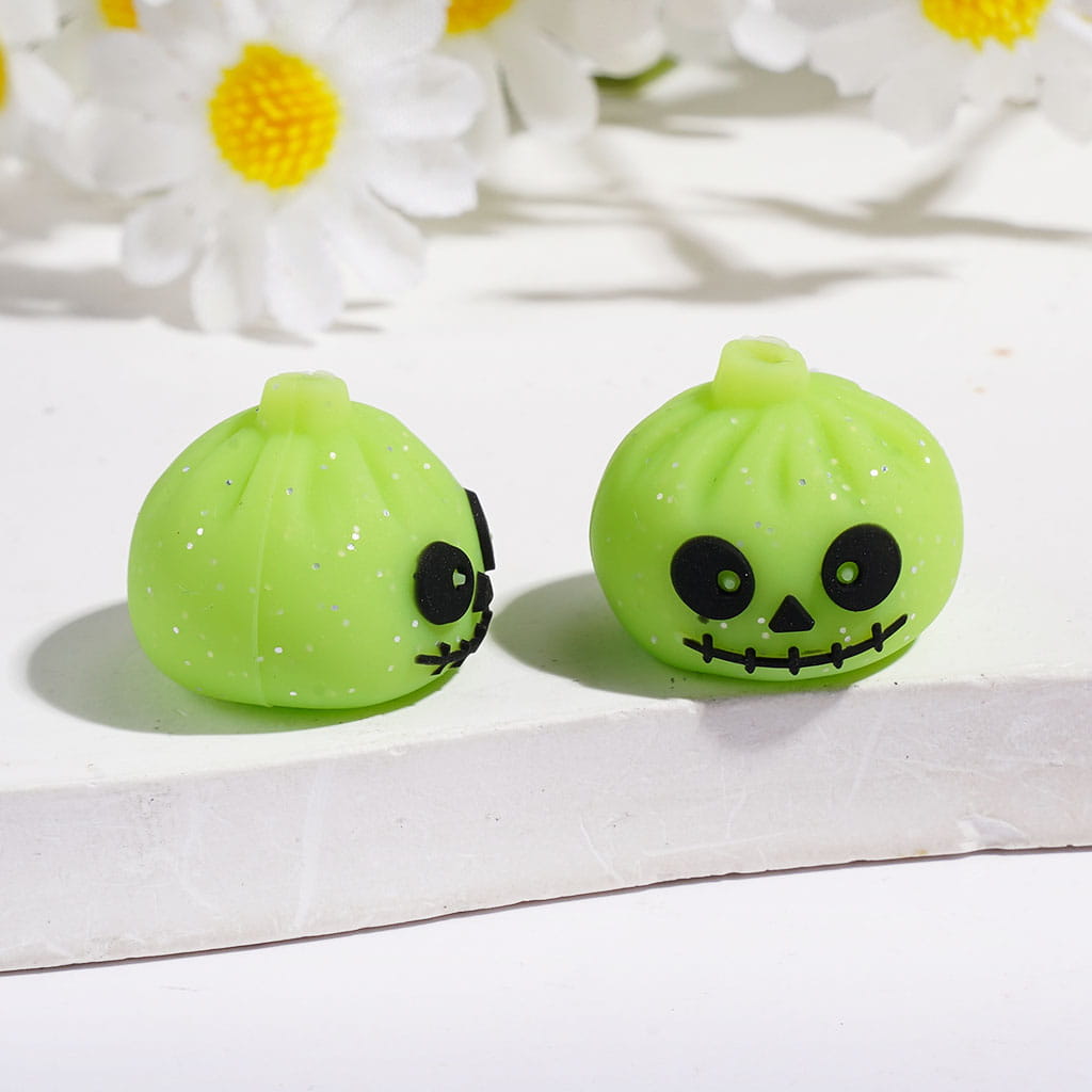 3D Horror Dumpling with Silver Glitter Silicone Focal Beads Halloween Series, 15*17MM Multi-Color