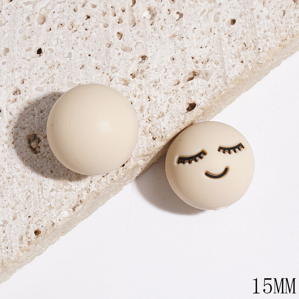 Round Beads with Black Eyelash, Smiling Silicone Focal Beads for Bracelets, 15MM, Multi-Color