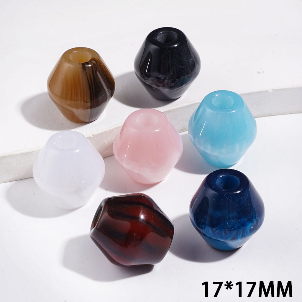 Large Hole Acrylic Bucket Beads with Swirl Pattern, 17×17mm Multicolor Mix