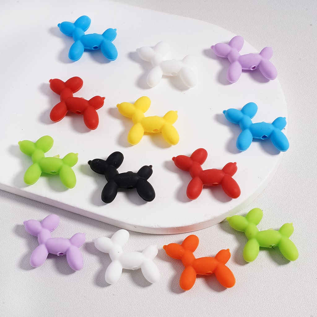 Cute Colorful Balloon Dog Design Solid Colors Silicone Focal Beads Random Mix