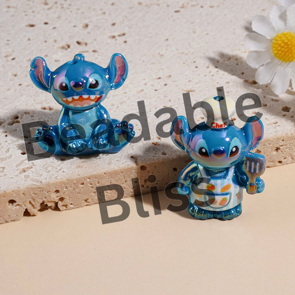 UV-Coated Acrylic Beads Blue Monster in Diverse Styles Character Random Mix