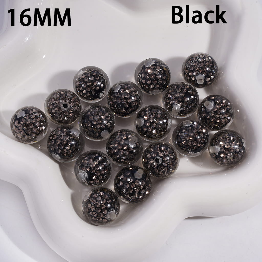 Mini Clay Beads in Clear Rhinestones Embedded Inside Beads Acrylic Beads for Bracelets 16MM