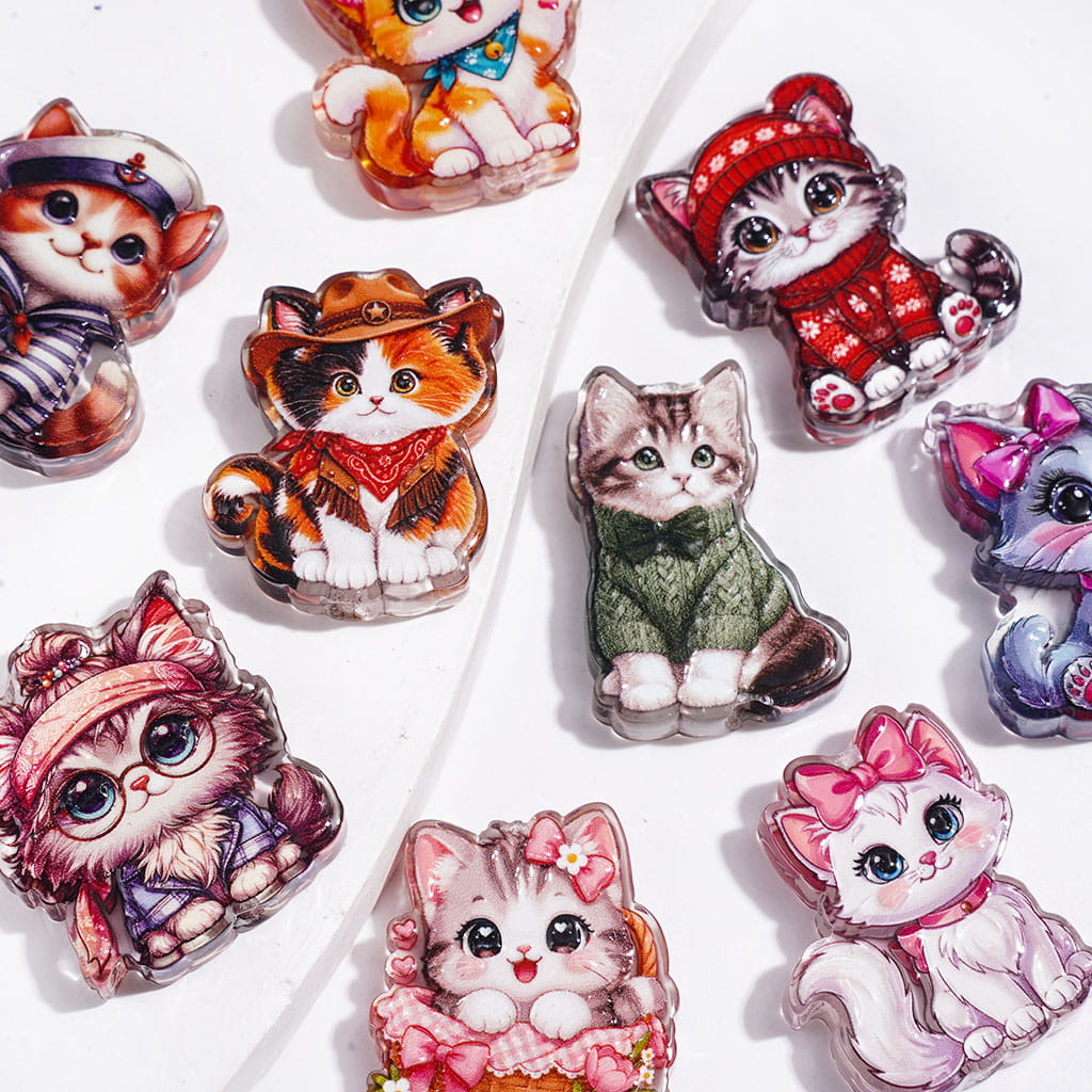 Cute Cat Design Acrylic Beads in Assorted Styles, Random Mix