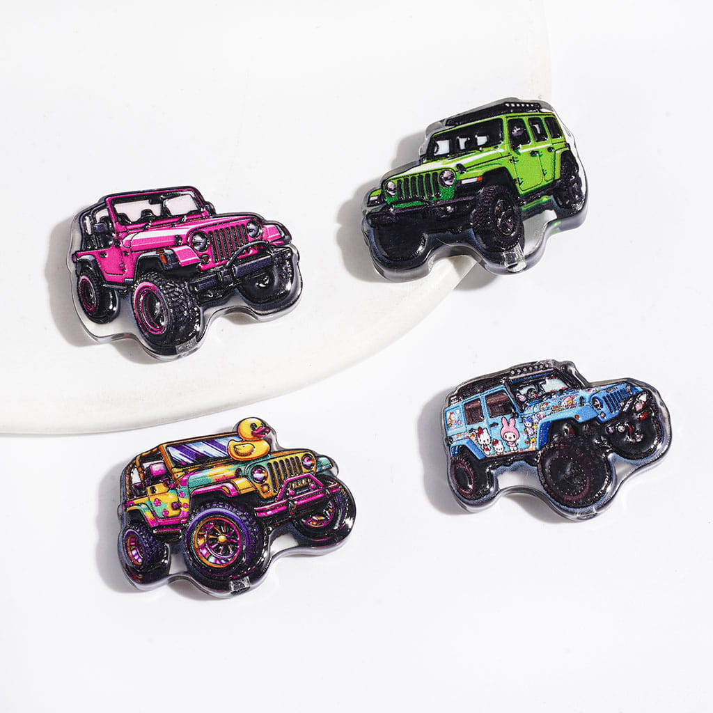 Girly Style Cross-Country Vehicle Design Semi-Clear Acrylic Beads, Random Mix
