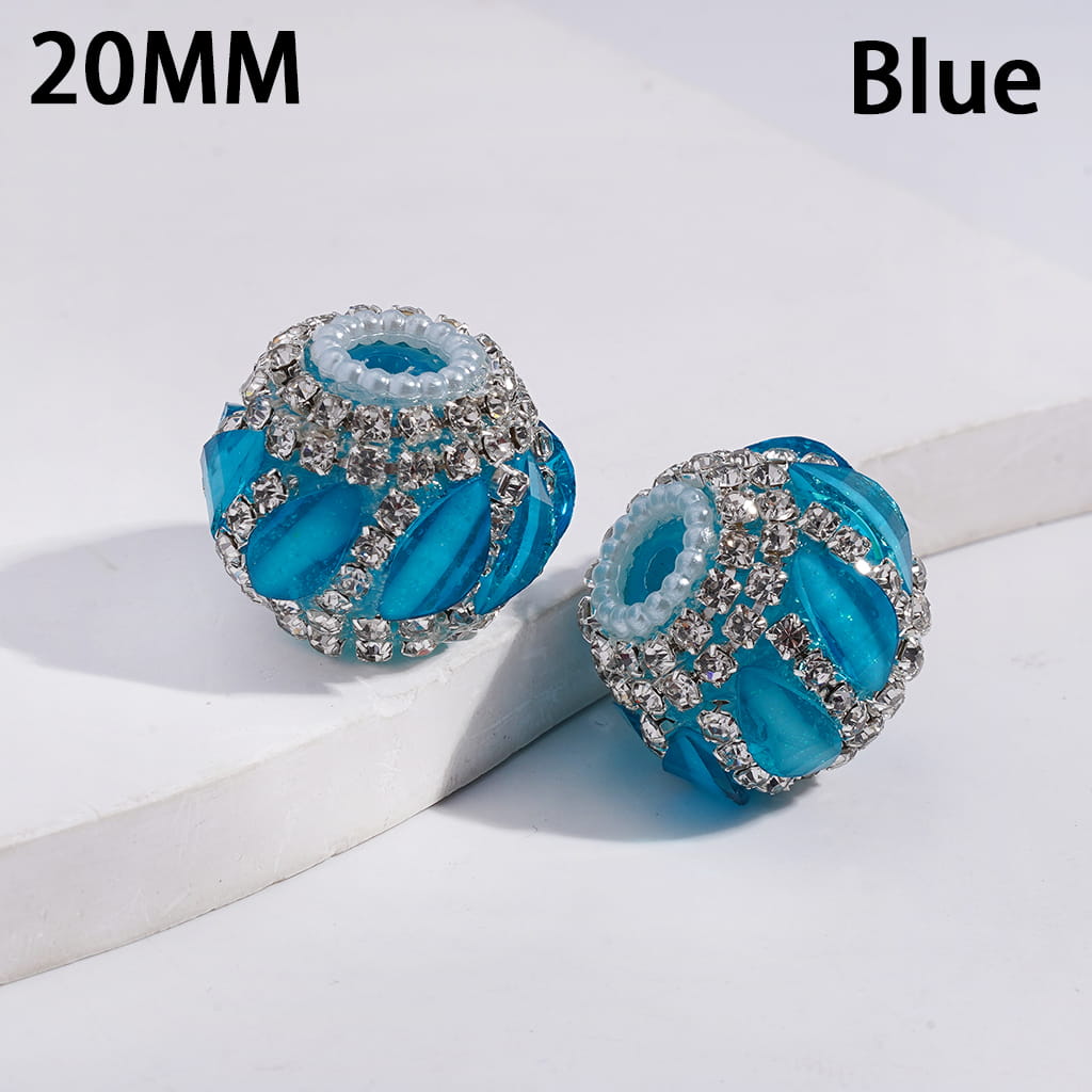 Glow Color Leaf with Clear Rhinestone and White Pearl Round Shape Acrylic Beads 20MM