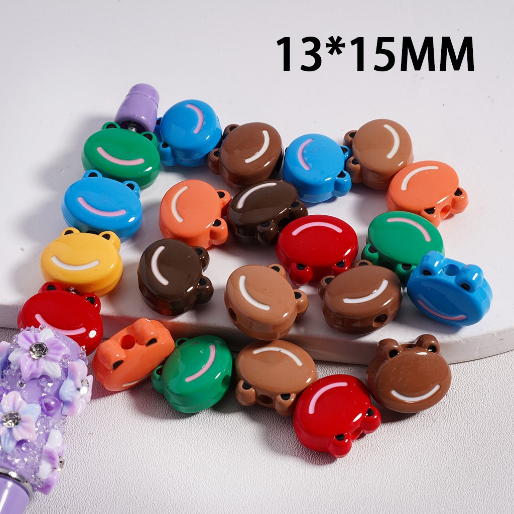 Mini Cute Frog Head Solid Color Acrylic Beads 13*15MM, Random Mix