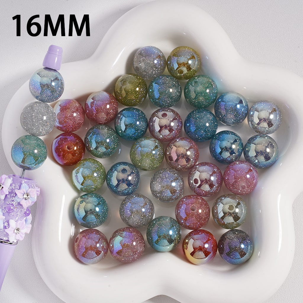 UV Finish Colorful Glittery Shiny Multi-Color Round Acrylic Beads 16MM Random Mix