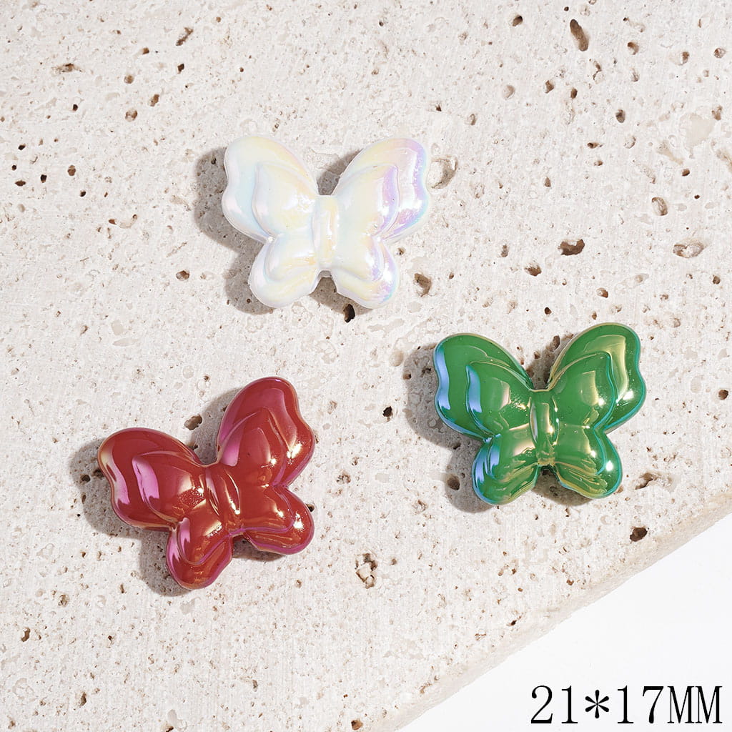 Double-Layer Butterfly Acrylic Beads with UV Coating, Christmas Red Green and White Colors, 21×17MM, Random Mix