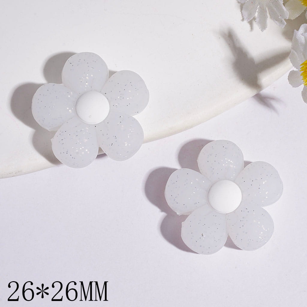 Five-Petaled Flower with Silver Glitter Silicone Focal Beads, 26*26MM, Light Pink & Translucent White