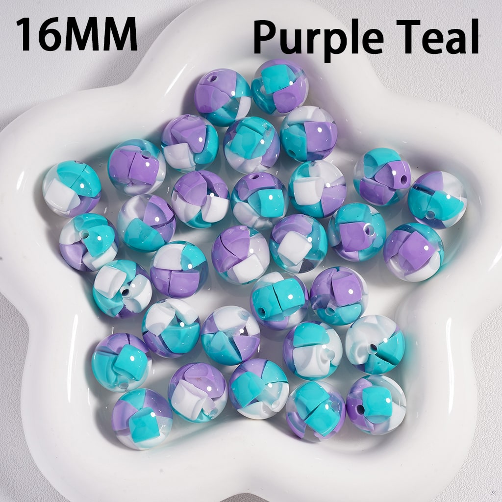 Mini Colorful Triangular Block Inside Round Acrylic Beads 16MM