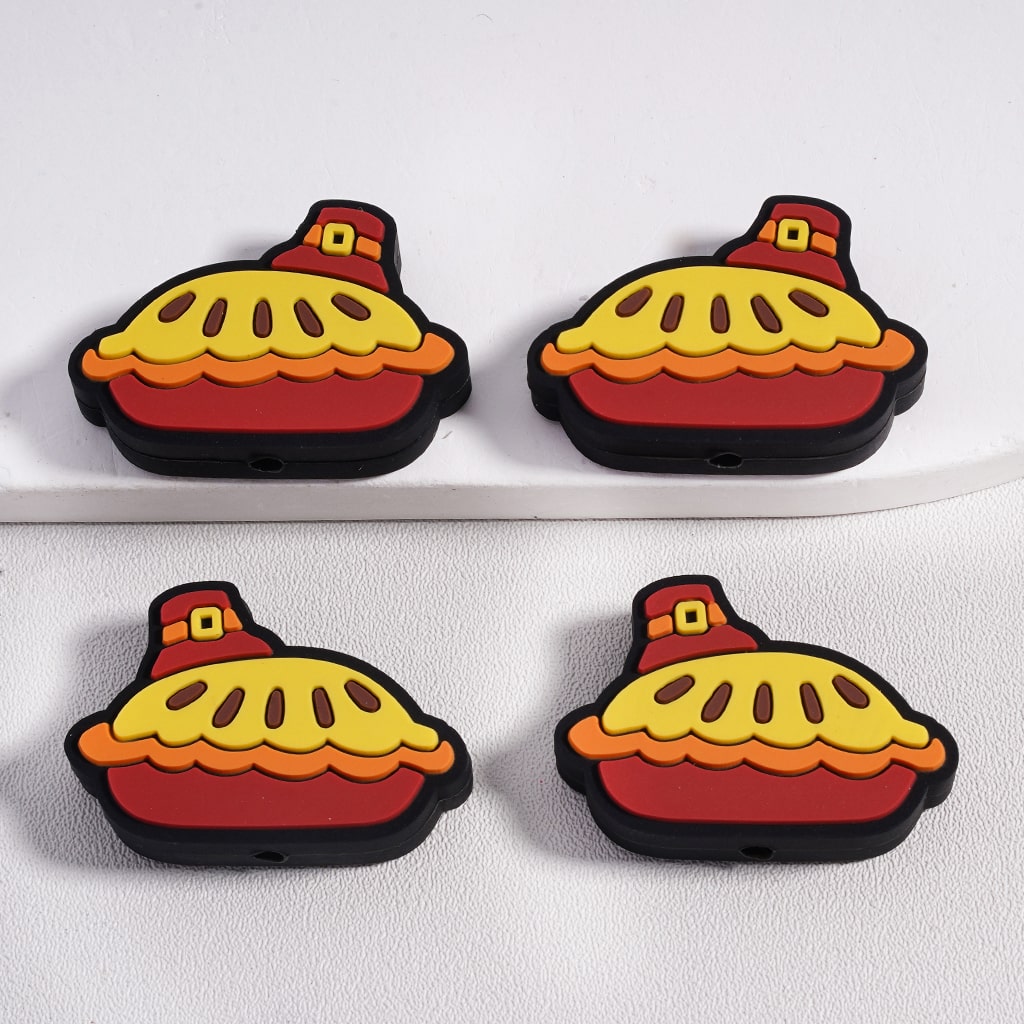 3D Cute Pie Cake Pastry with Mini Hat Design Silicone Focal Beads