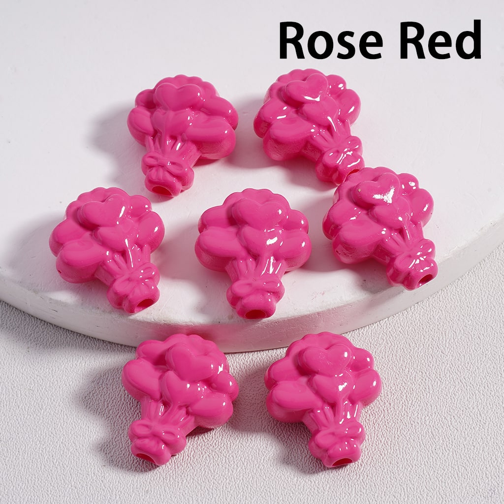 Floral Flower Heart Print Bouquet Solid Color Acrylic Beads 16*18MM 16*18MM (Single Color is available for 300pcs(Whole Bag) Only)