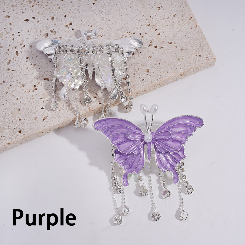 Acrylic Bowtie Beads with Butterfly, White Pearls & Rhinestone Chains Tassels & White Fabric, Fluorescence Color, Jewelry Accessories