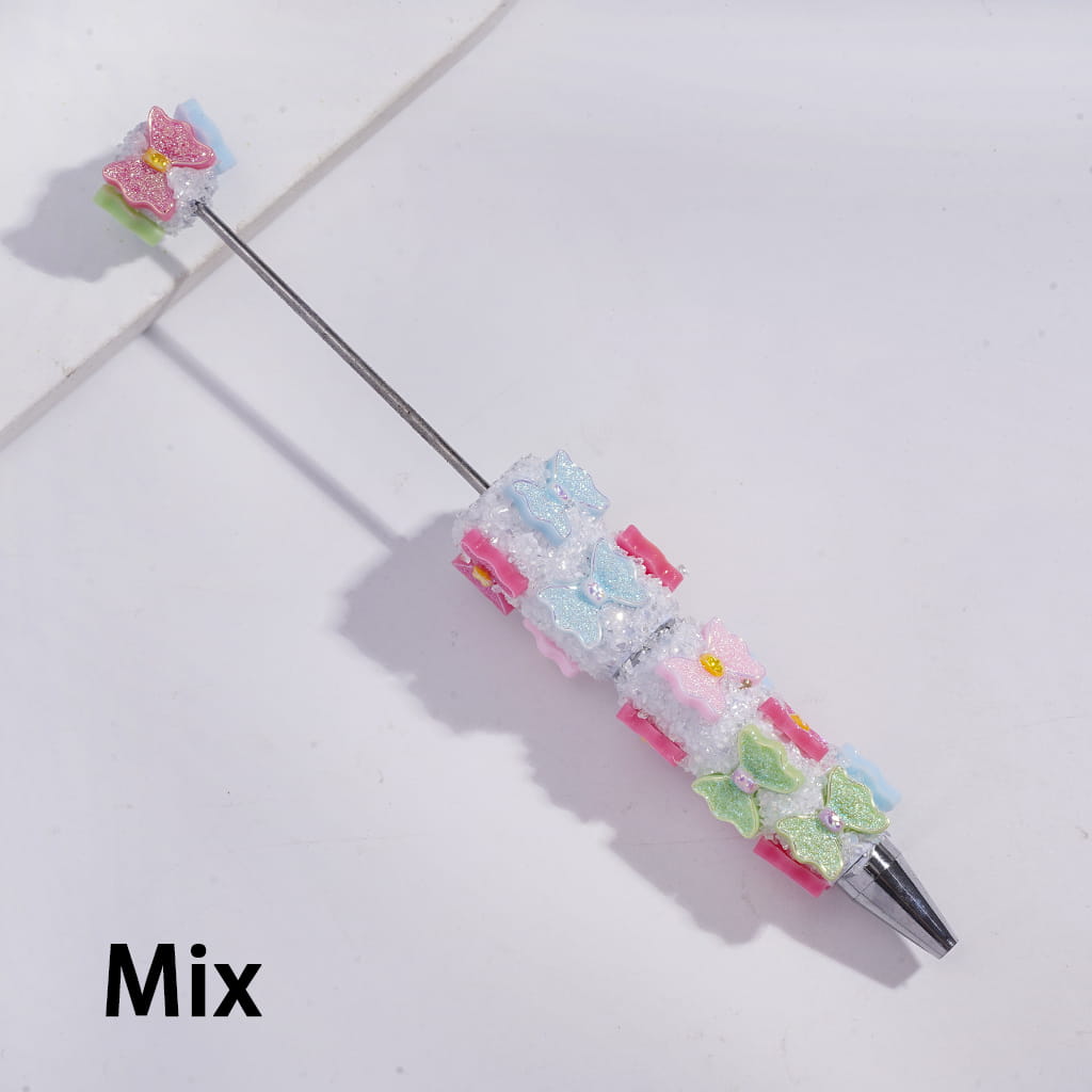 UV-Coated Bowtie Details Fully Covered Design in Various Colors Handcrafted Beadable Sugar Clay Pens with Broken Rhinestones