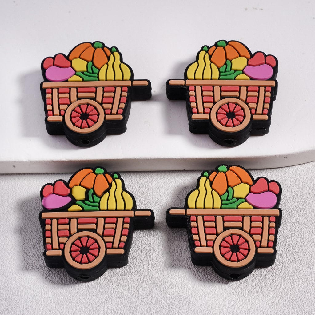 3D Autumn Harvest Cart with Fruits Silicone Focal Beads