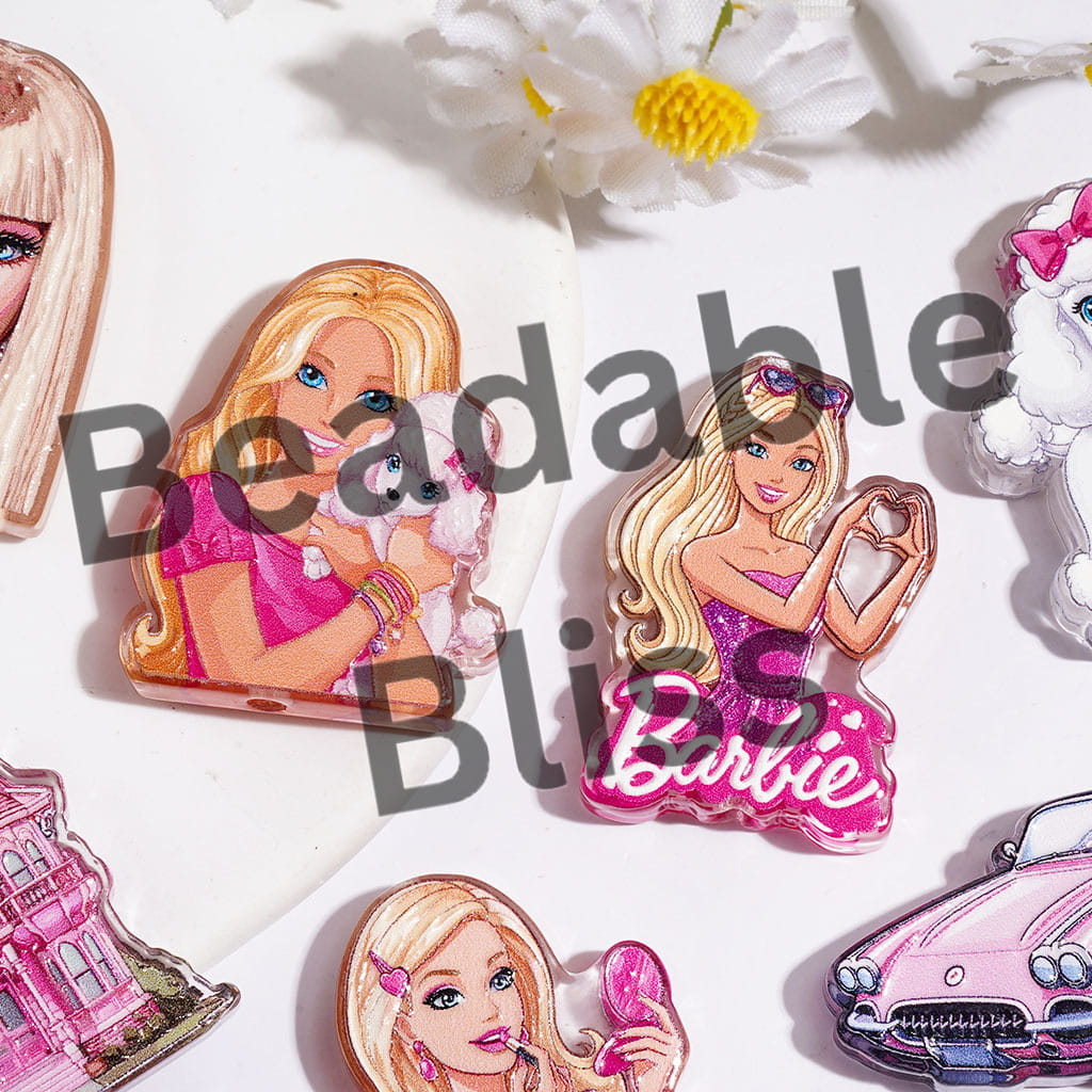 Pink Fashion Doll Poodle House Car Acrylic Beads, Random Mix