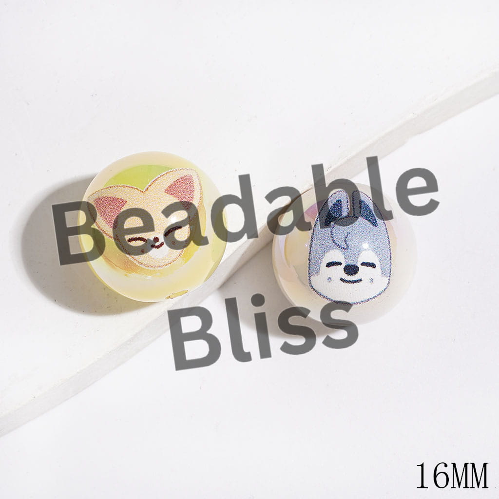 UV Finish Acrylic Beads for Bracelets Korea Boy Group Animal Image Character, 16MM, Candy Color, Random Mix