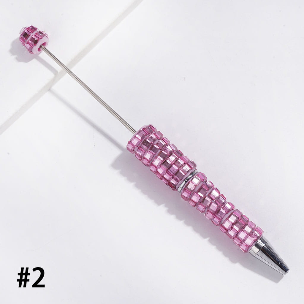 Beadable Pen with Square Rhinestone Covered the Entire Pen, Rose Pink and Light Pink
