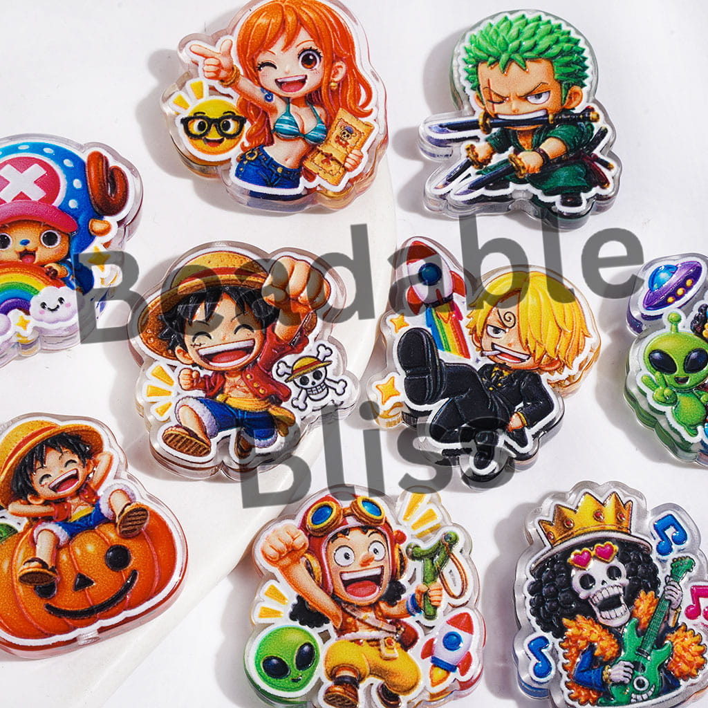 Japanese Anime Pirate Crew Character Series Acrylic Beads, Semi-Clear, Random Mix
