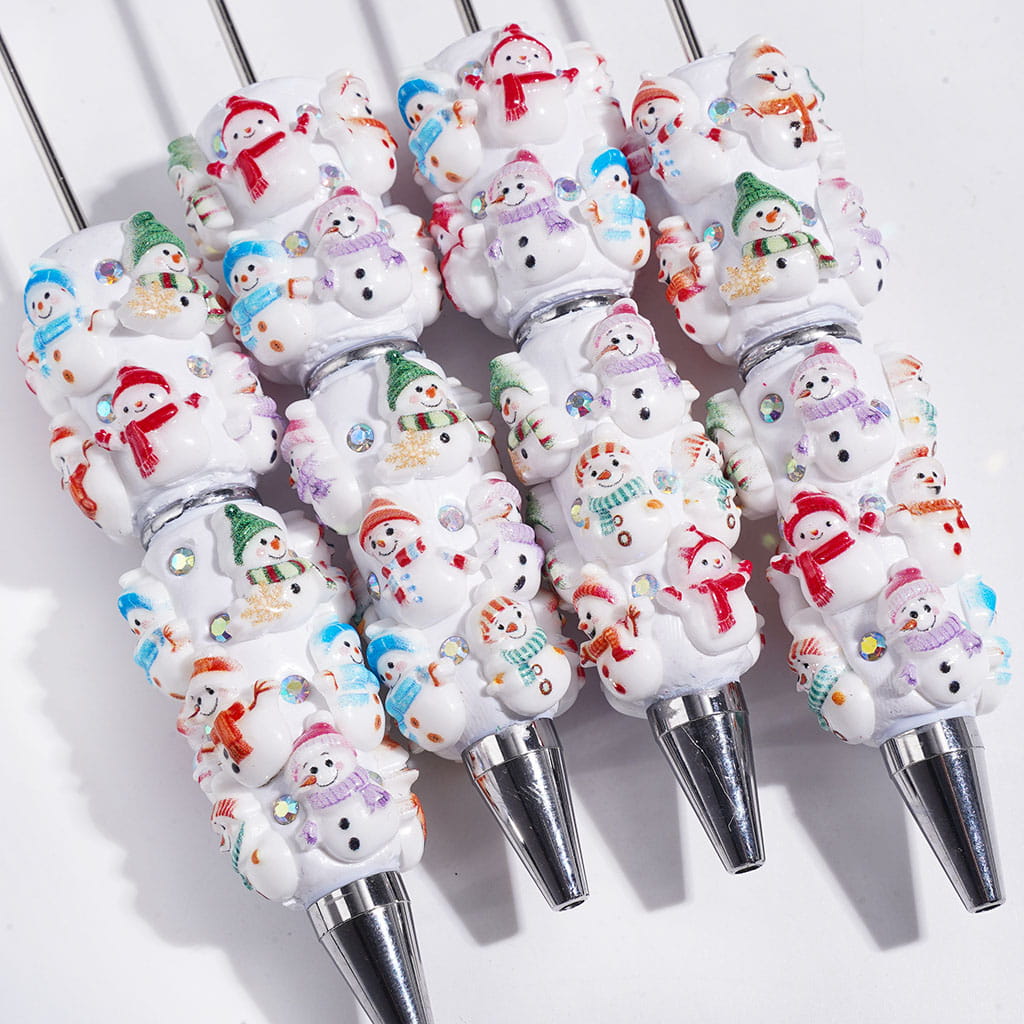 Beadable Clay Pens with Diverse Style Snowman and AB Rhinestones