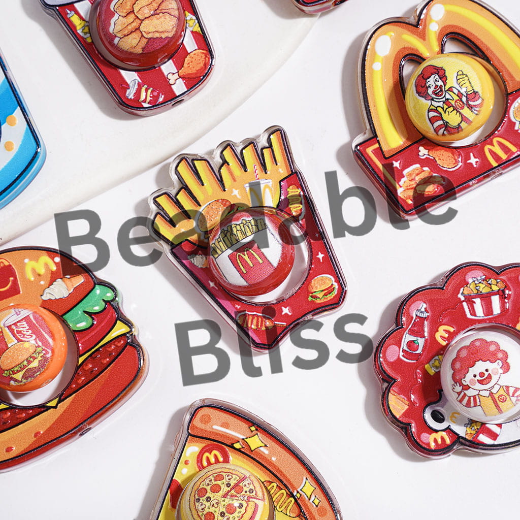 Acrylic Beads Fast Food Printed Series Collection Set, Semi-Clear, Random Mix
