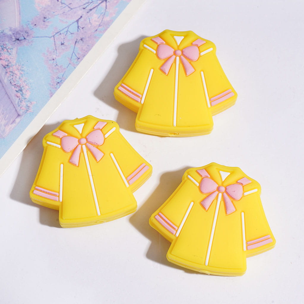 Academic Graduation Dress with Pink Bowtie, Dark Blue & Yellow Silicone Focal Beads