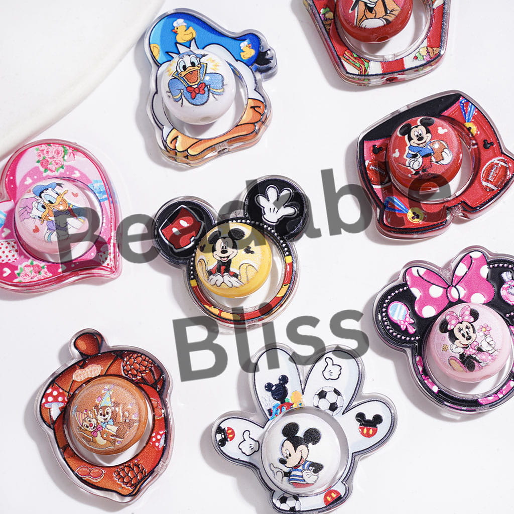 Acrylic Beads Classic Animation Animal Printed Series Collection Set, Semi-Clear, Random Mix
