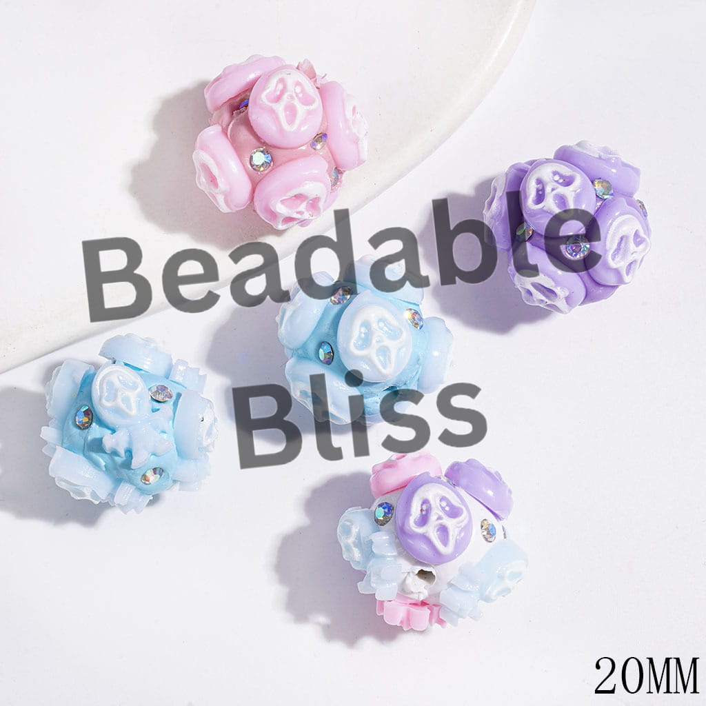 Horror Mask with AB Rhinestones Clay Beads, 20MM Multi-Color Random Mix