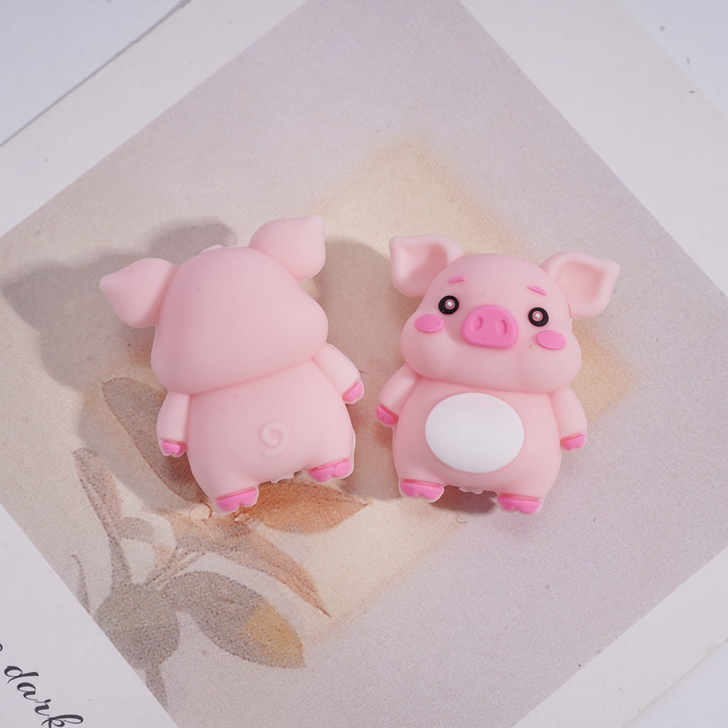 3D Cute Adorable Pig with Pink Blush, Various Colors Silicone Focal Beads