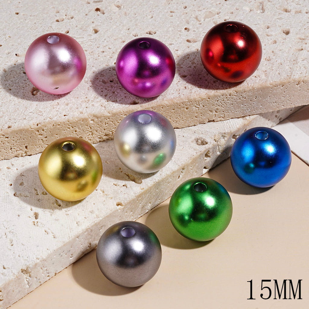 Shiny Metallic Pearl Finish Round Acrylic Beads for Bracelets, 15MM, Multi-Color Random Mix