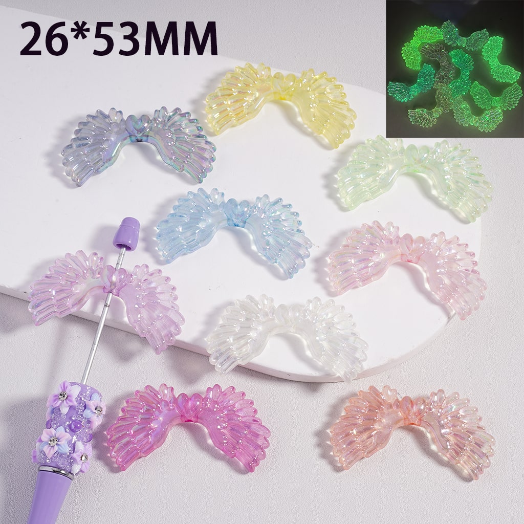 Luminous Angle Wings in Translucent Color with UV Coating 26*53MM Random Mix Acrylic Beads