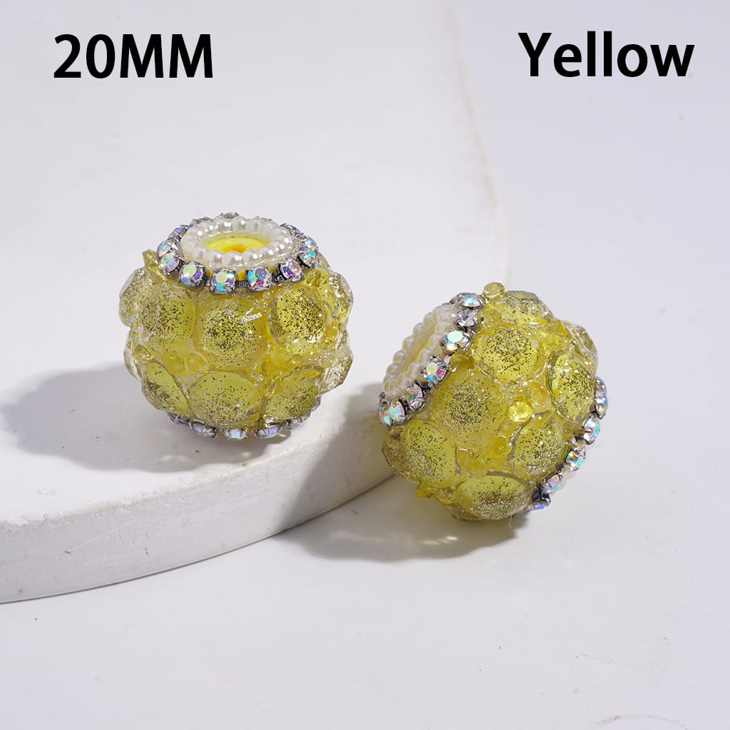 Sparkling Handmade Multi-Color Round Acrylic Beads with Full Rhinestone Cover, AB Rhinestones & White Pearl Chains, 20MM