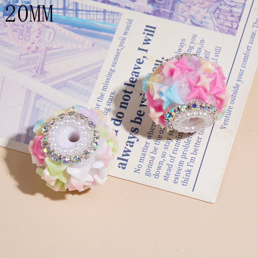 Colorful Star with AB Rhinestones & White Pearl Chains, Handmade Acrylic Beads 20MM