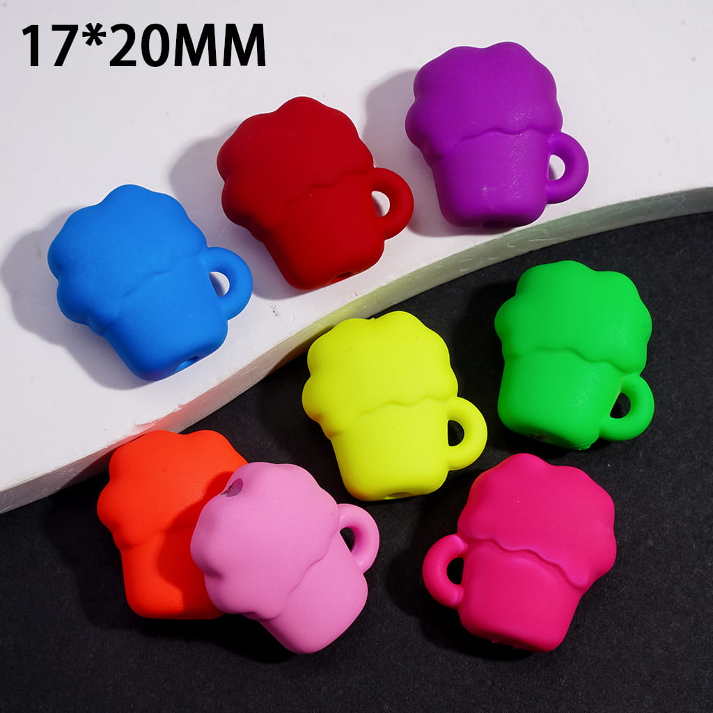 Cute Mini Beer Cup Shape Design Acrylic Beads with Matte Rubber Touch Finish, 1720mm, Random Mix
