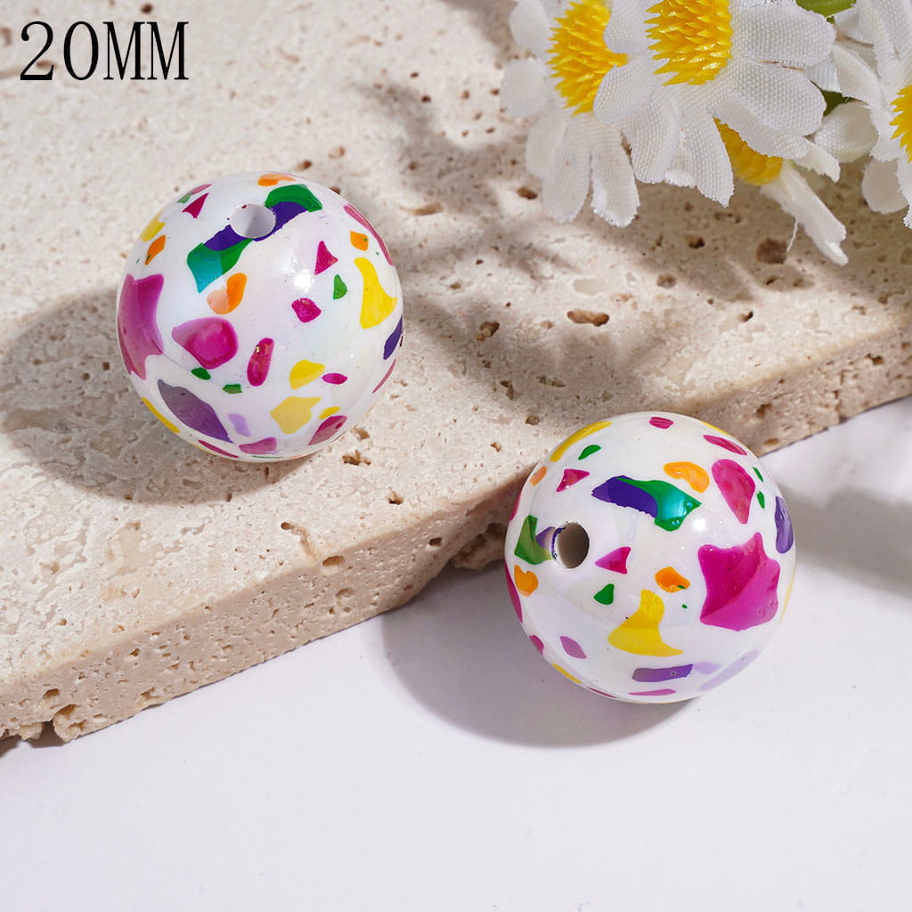 Multicolor Confetti Terrazzo Printed UV-Coated Acrylic Beads for Bracelets, 20MM