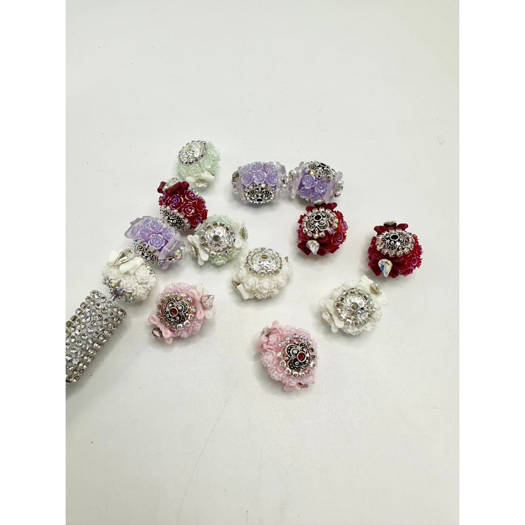 Flower Chain Acrylic Beads with Bowtie Ribbon and Heart, Fancy Beads