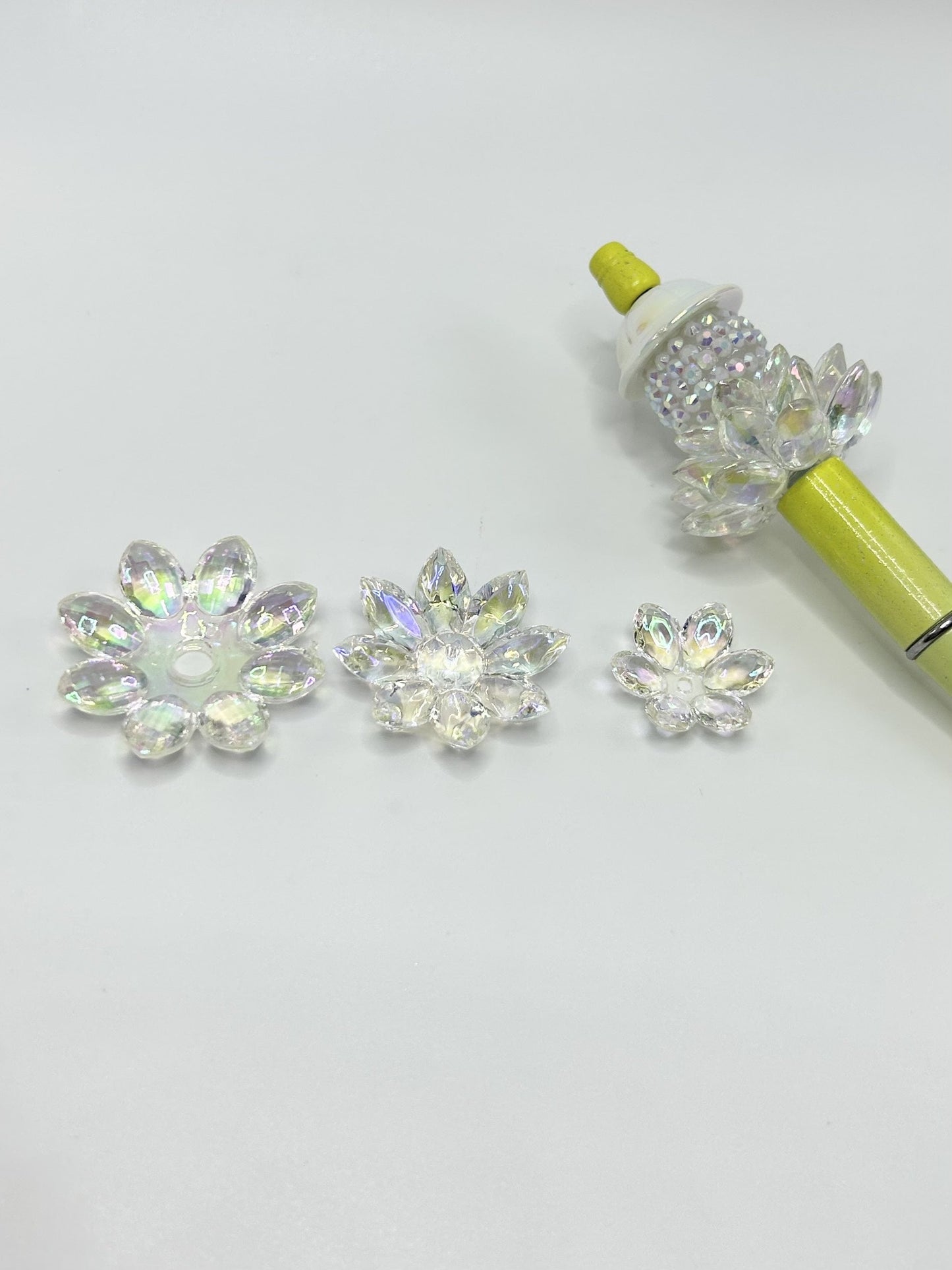 Bling Bling Colorful Translucent Lotus Flower with Shiny Acrylic Beads, Around 23MM-37MM