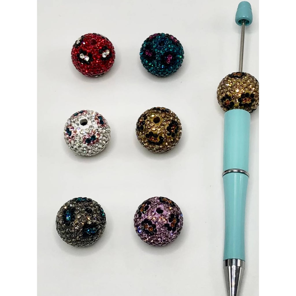 Cheetah Jaguar Print Clay Beads with Rhinestones, 20mm Random Mix, ZY