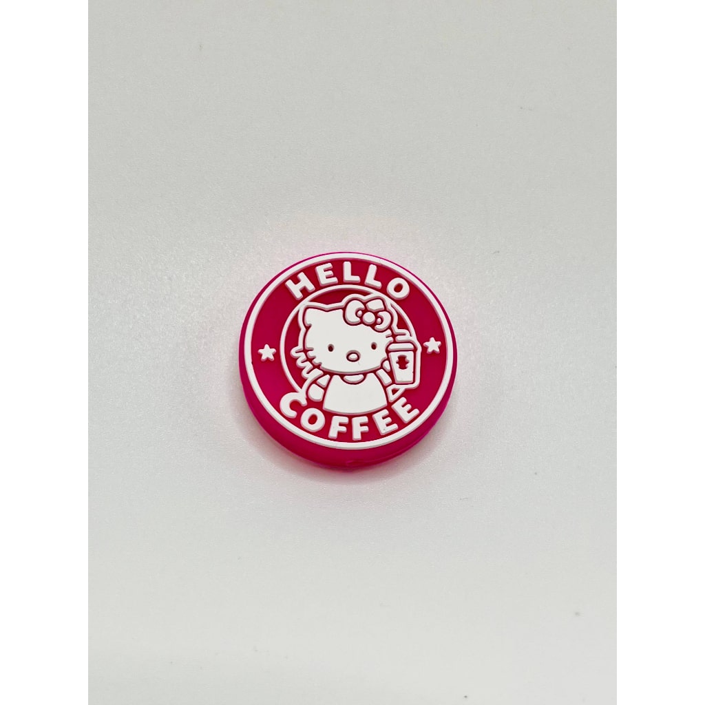 Coffee Cup Pink Hello Cat Silicone Focal Beads